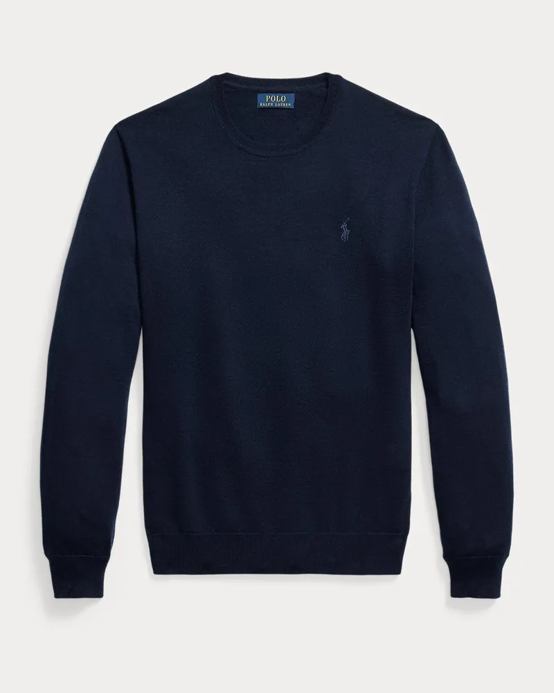 Ralph Lauren Waschbarer Rundhalspullover aus Wolle Blue