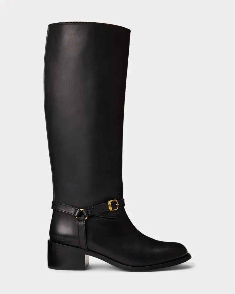 Ralph Lauren Reitstiefel aus poliertem Leder Black