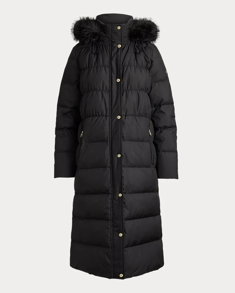 Ralph Lauren Daunenmantel mit Kapuze und Kunstpelz Black
