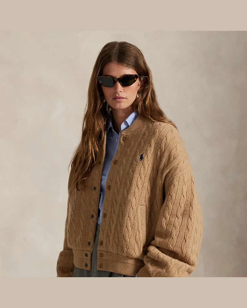 Ralph Lauren Woll-Kaschmir-Bomberjacke mit Zopfmuster Tan