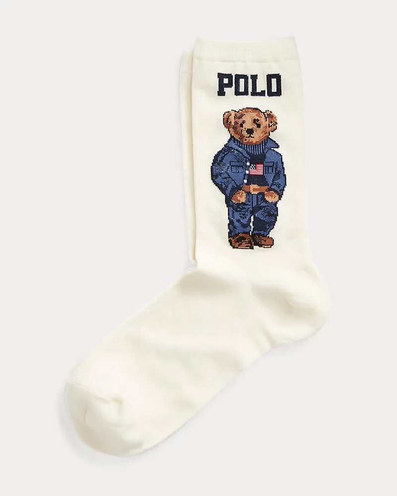 Ralph Lauren Crew-Socken mit Polo Bear White