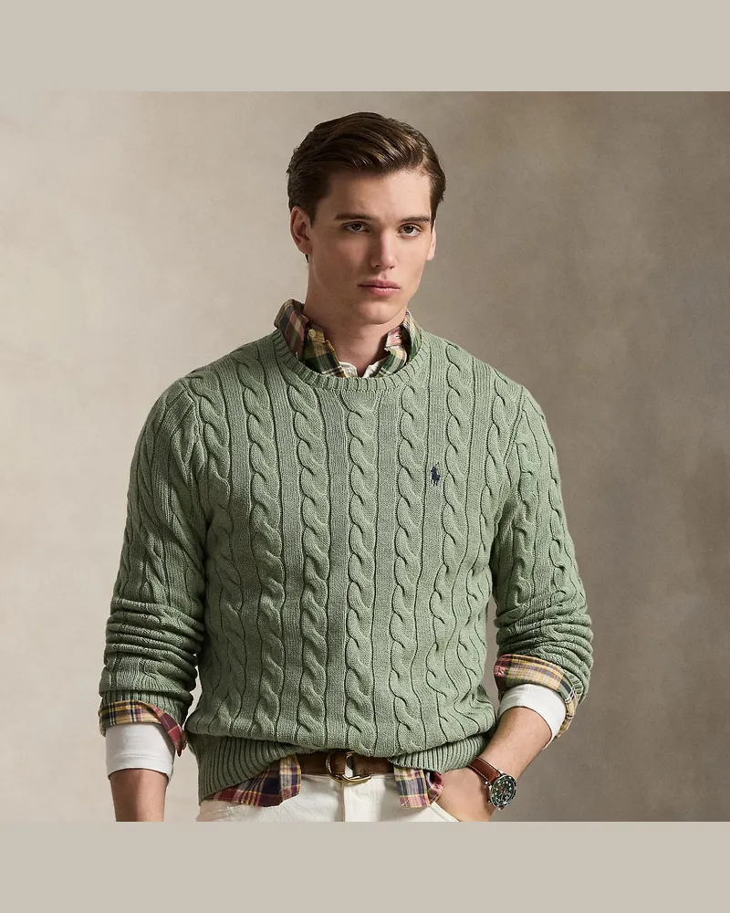 Ralph Lauren Baumwollpullover mit Zopfmuster Green