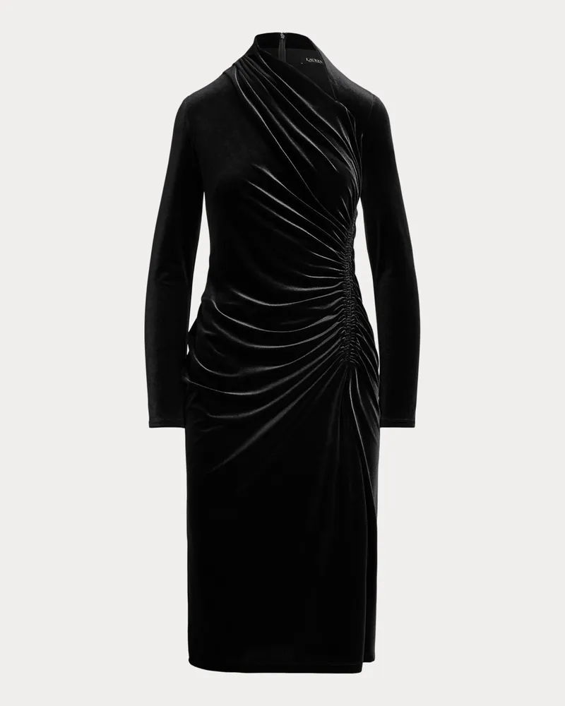 Ralph Lauren Kurzgrößen - Asymmetrisches Samtkleid mit Raffungen Black