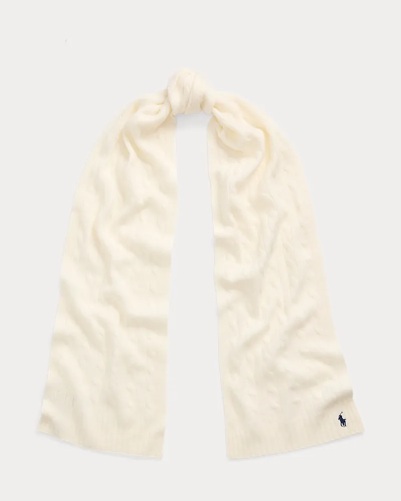 Ralph Lauren Woll-Kaschmir-Schal mit Zopfmuster Cream