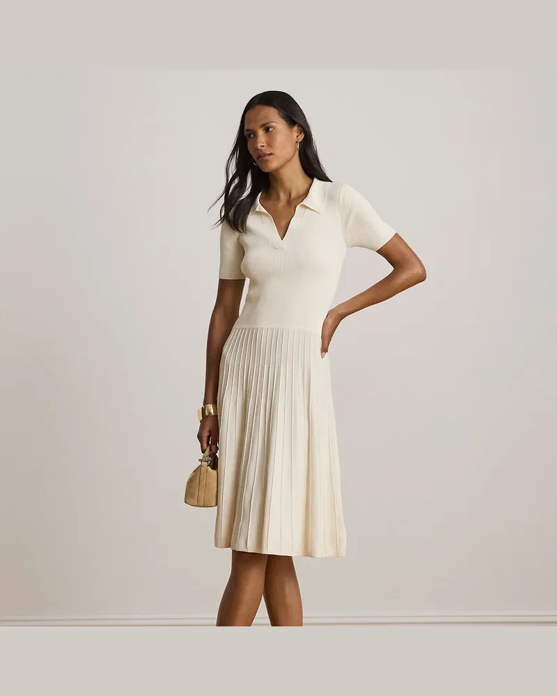 Ralph Lauren Kurzärmliges Rippenstrick-Pulloverkleid Cream