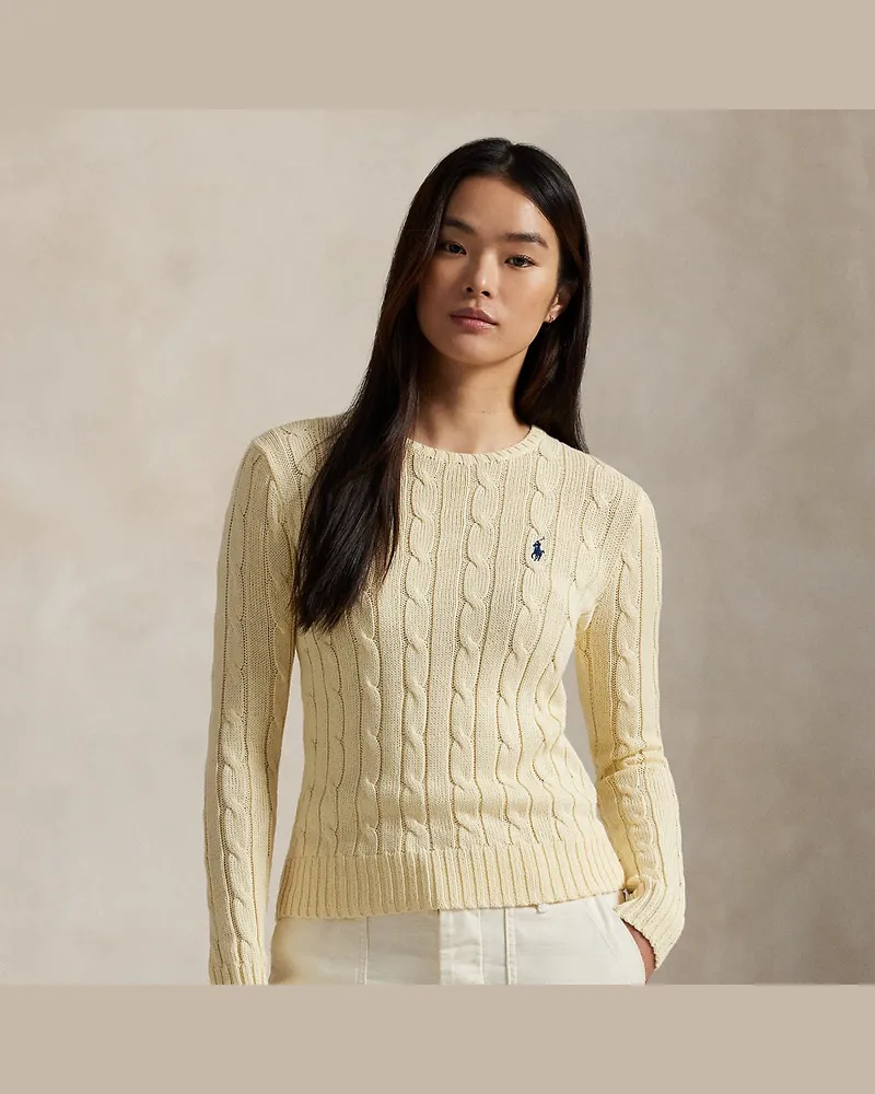 Ralph Lauren Baumwoll-Rundhalspullover mit Zopfmuster Cream
