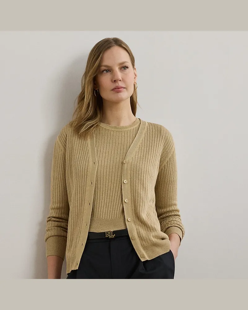 Ralph Lauren Gerippte Strickjacke aus Leinenmischung Tan