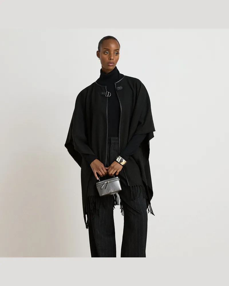 Ralph Lauren Fischgrat-Poncho mit Schnalle Black
