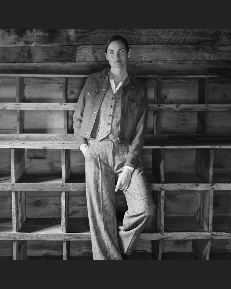Ralph Lauren Woll-Baumwoll-Hose mit Fischgratmuster Brown