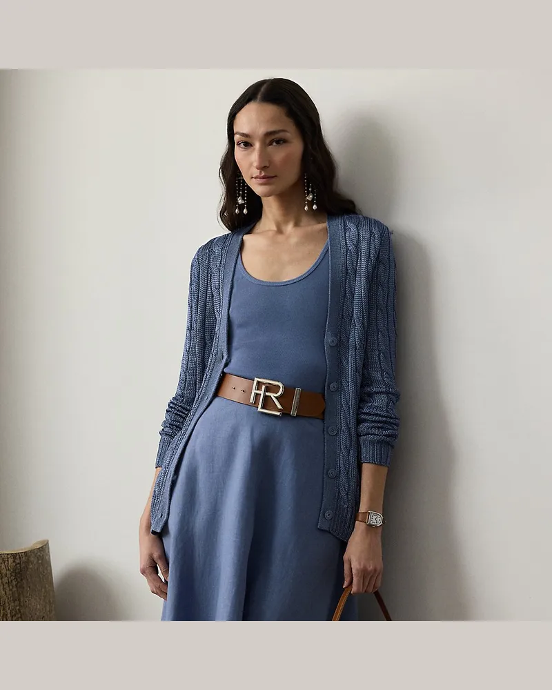 Ralph Lauren Seiden-Strickjacke mit Zopfmuster Blue