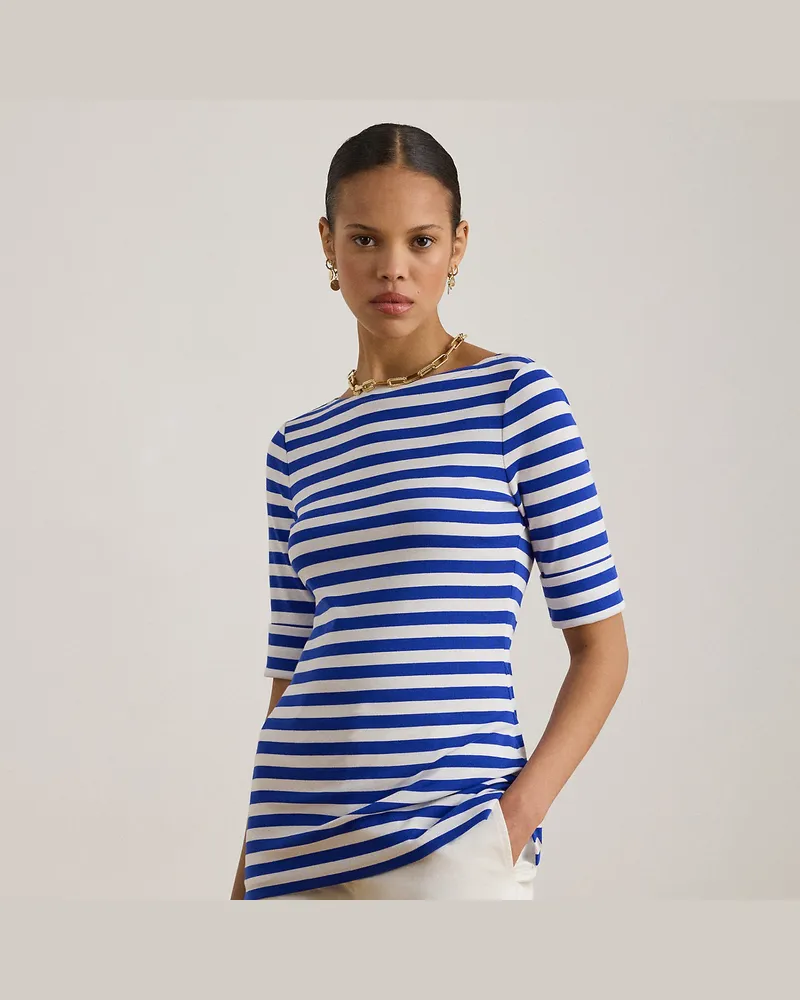Ralph Lauren Baumwoll-T-Shirt mit U-Boot-Ausschnitt Blue