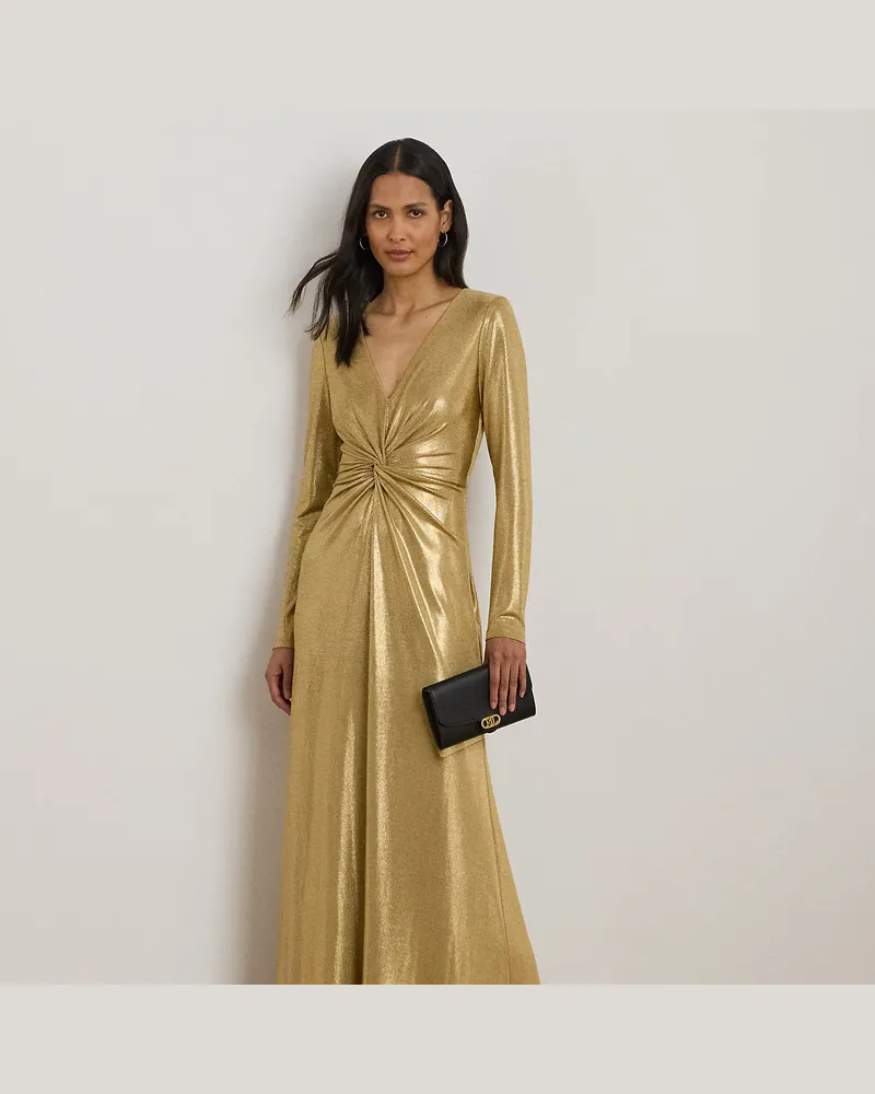 Ralph Lauren Metallic-Abendkleid mit Twist-Detail Gold