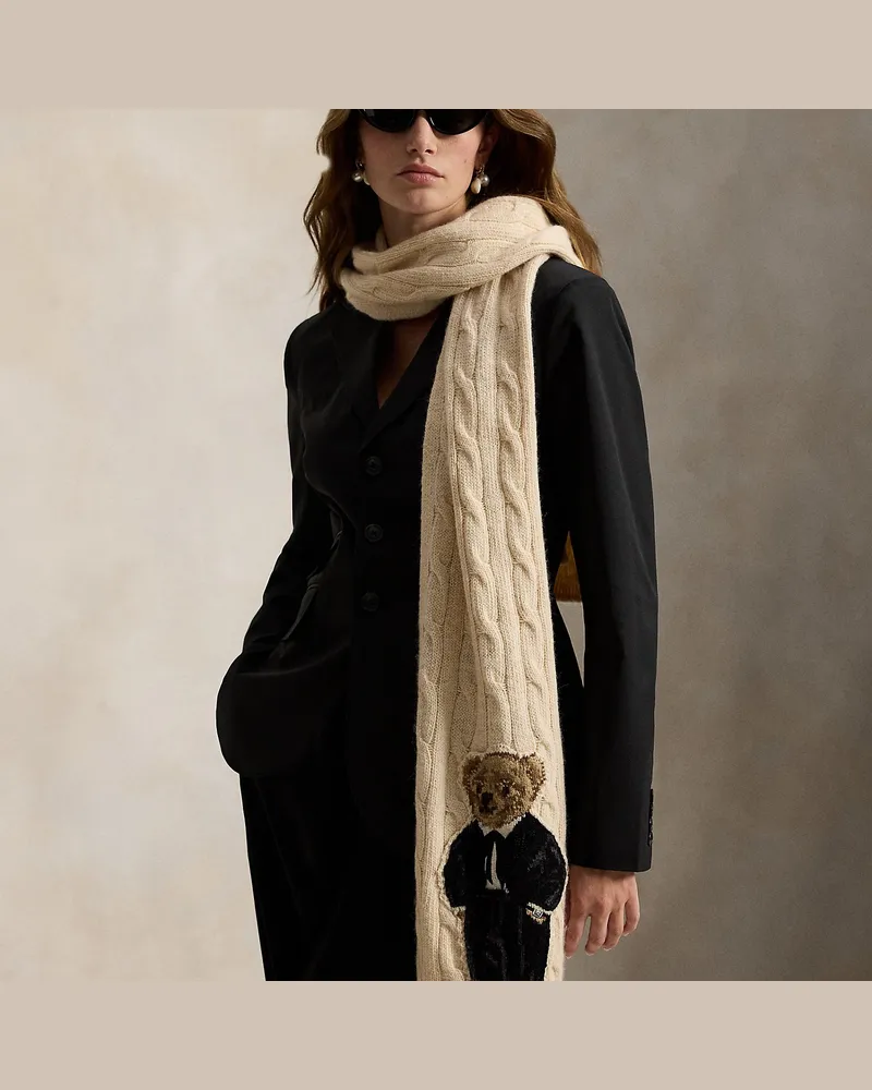 Ralph Lauren Schal aus Wollmischung mit Polo Bear Cream
