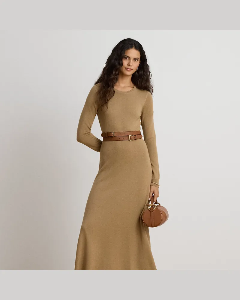 Ralph Lauren Rundhals-Pulloverkleid aus Wolle Tan