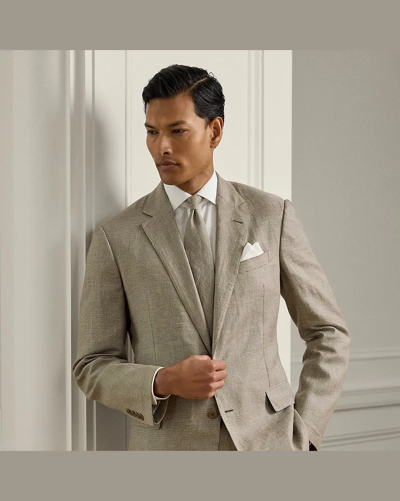 Ralph Lauren Handgefertigte Glencheck-Anzugjacke Kent Brown