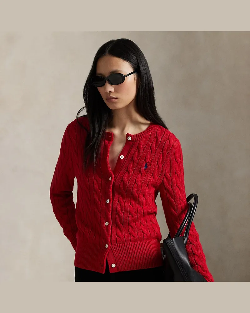 Ralph Lauren Rundhalsstrickjacke mit Zopfmuster Red