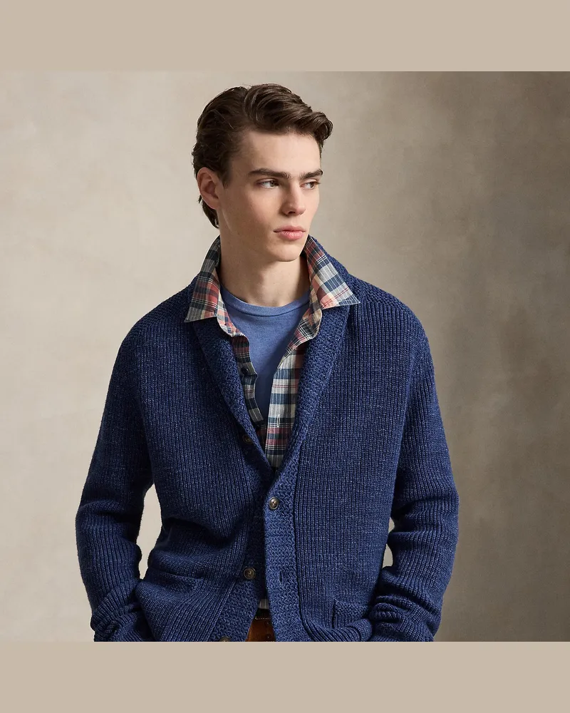 Ralph Lauren Texturierte Strickjacke mit Schalkragen Blue