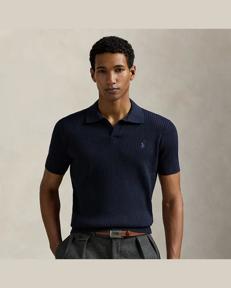 Ralph Lauren Rippenstrickpullover mit Johnny-Kragen Blue
