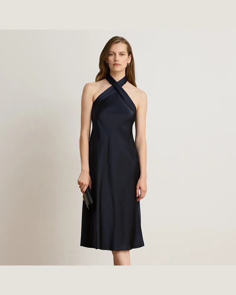 Ralph Lauren Neckholder-Cocktailkleid aus Charmeuse Blue