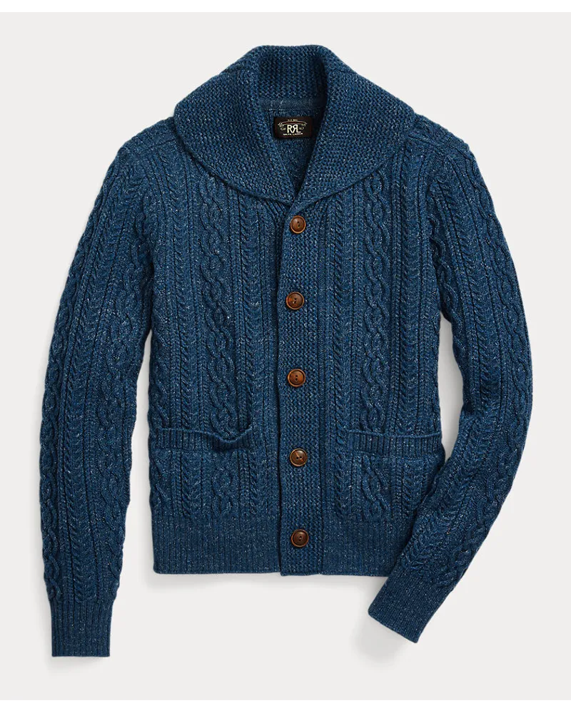 Ralph Lauren Zopfmuster-Strickjacke mit Schalkragen Blue