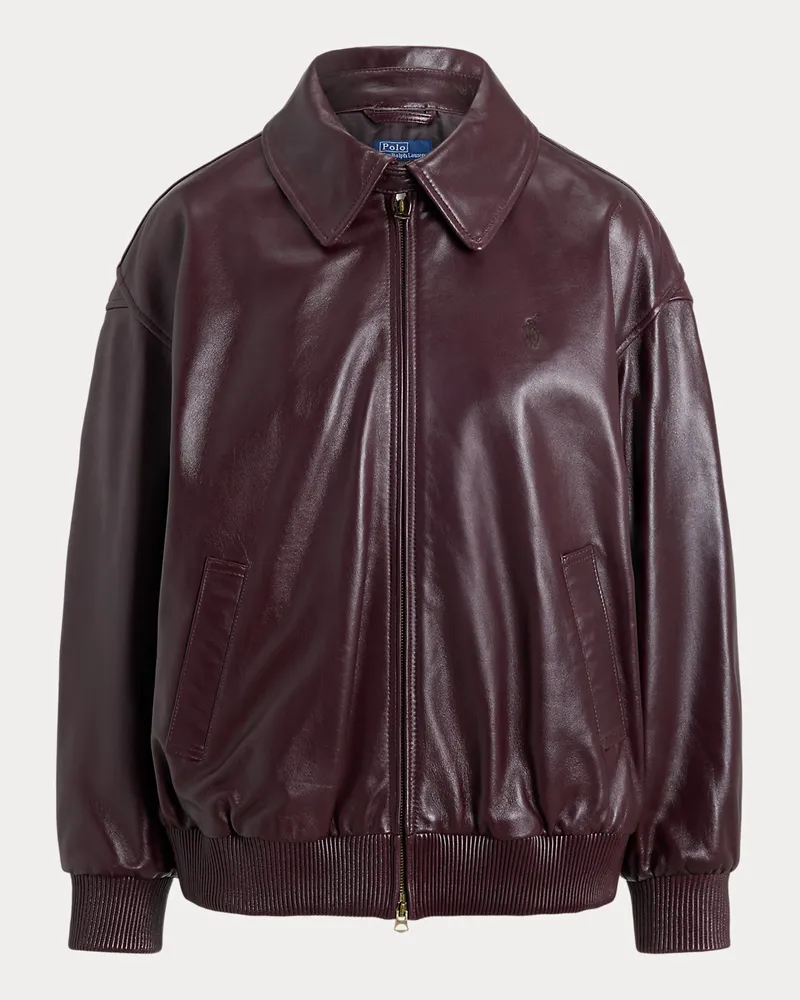 Ralph Lauren Bubble-Lederjacke mit Reißverschluss Red