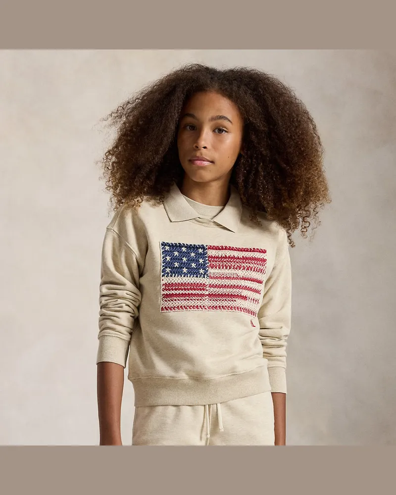 Ralph Lauren Sweatshirt mit Kragen und US-Flagge Tan
