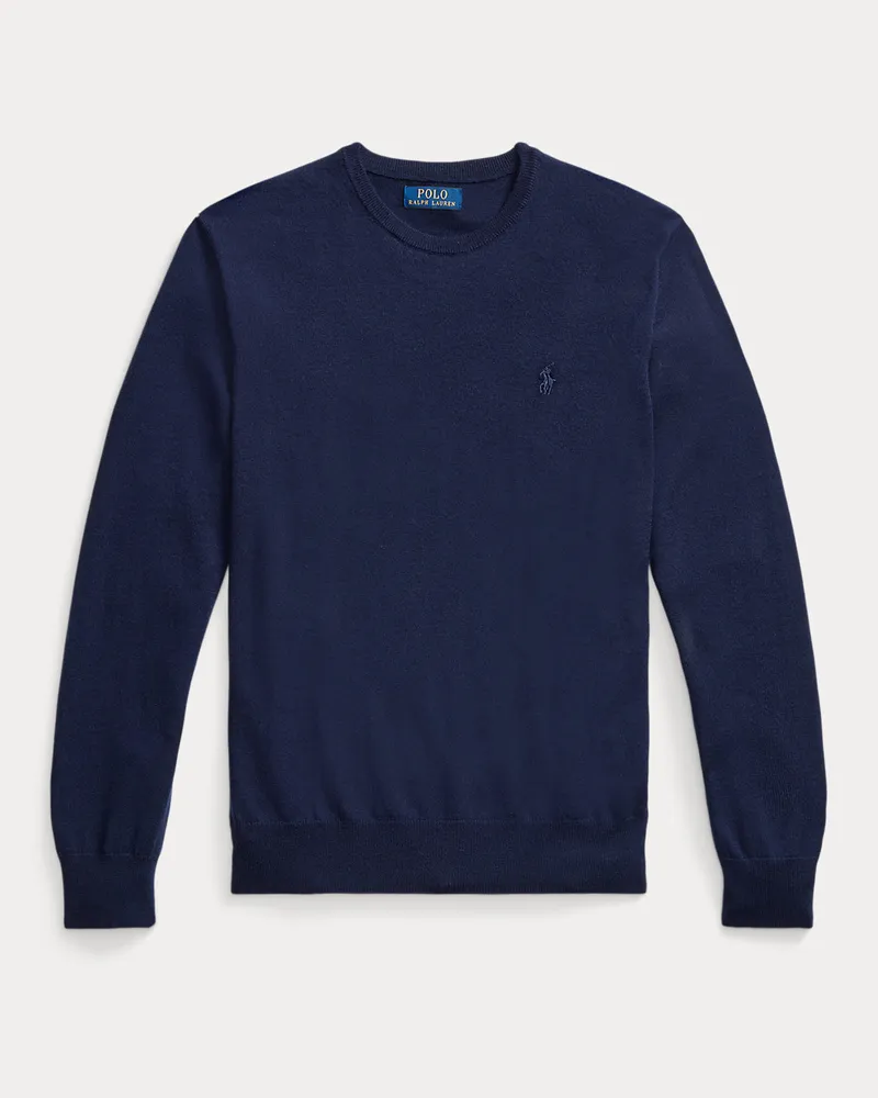 Ralph Lauren Waschbarer Rundhalspullover aus Wolle Blue