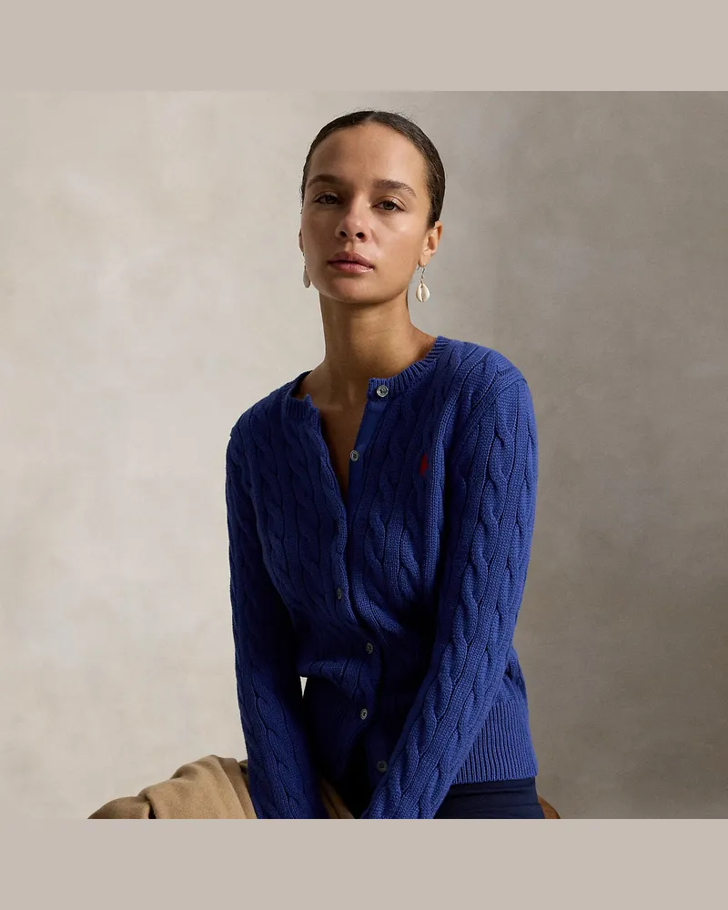 Ralph Lauren Rundhalsstrickjacke mit Zopfmuster Blue