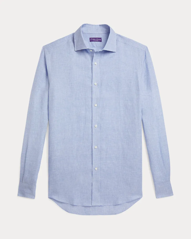 Ralph Lauren Leinenhemd mit Hahnentrittmuster Blue