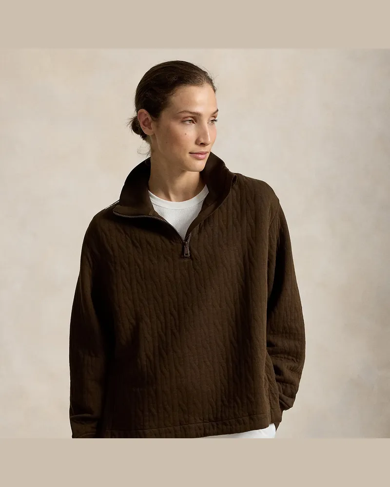 Ralph Lauren Zopfpullover mit Viertelreißverschluss Brown