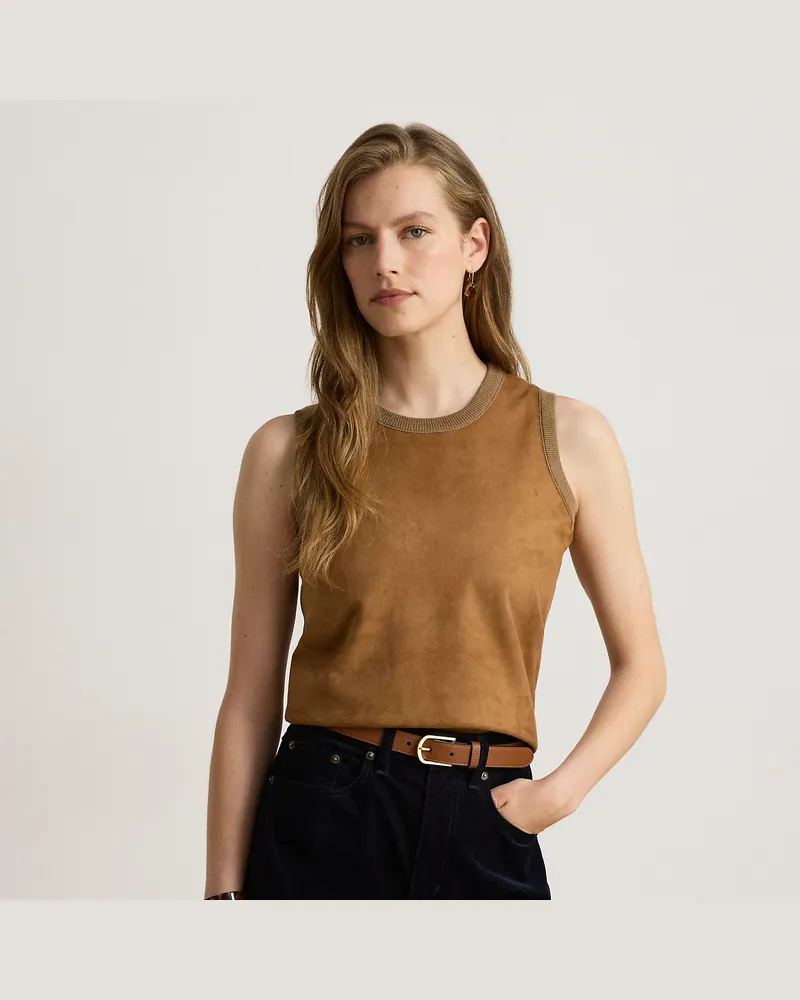 Ralph Lauren Wollpullunder mit Ziegenwildleder Tan