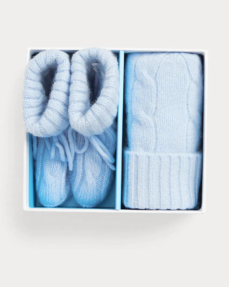 Ralph Lauren Kaschmirmütze und Babyschuhe im Set Blue