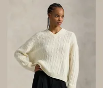 Kaschmir-Zopfpullover mit V-Ausschnitt