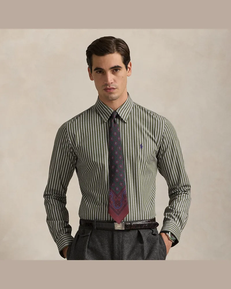 Ralph Lauren Gestreiftes Custom-Fit Hemd aus Popeline Green