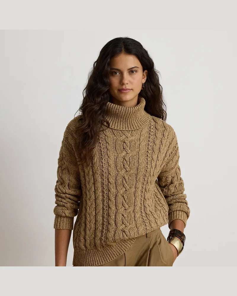 Ralph Lauren Melierter Zopfmuster-Rollkragenpullover Brown