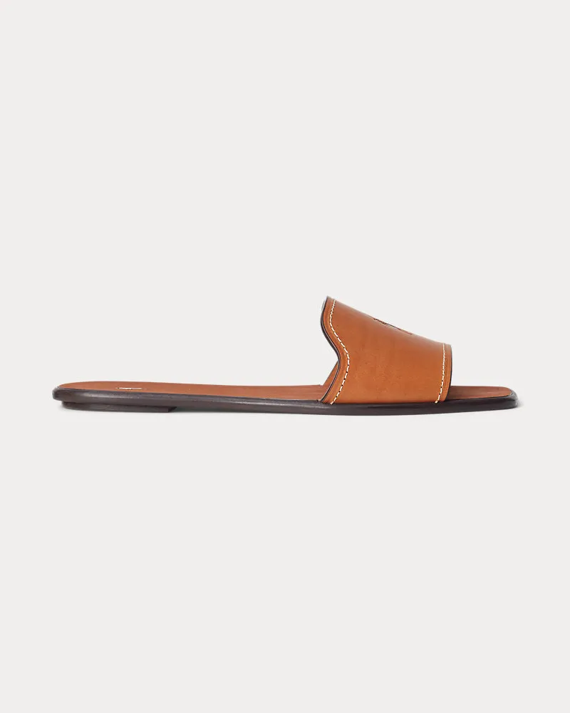 Ralph Lauren Badesandale aus Vachetteleder Tan