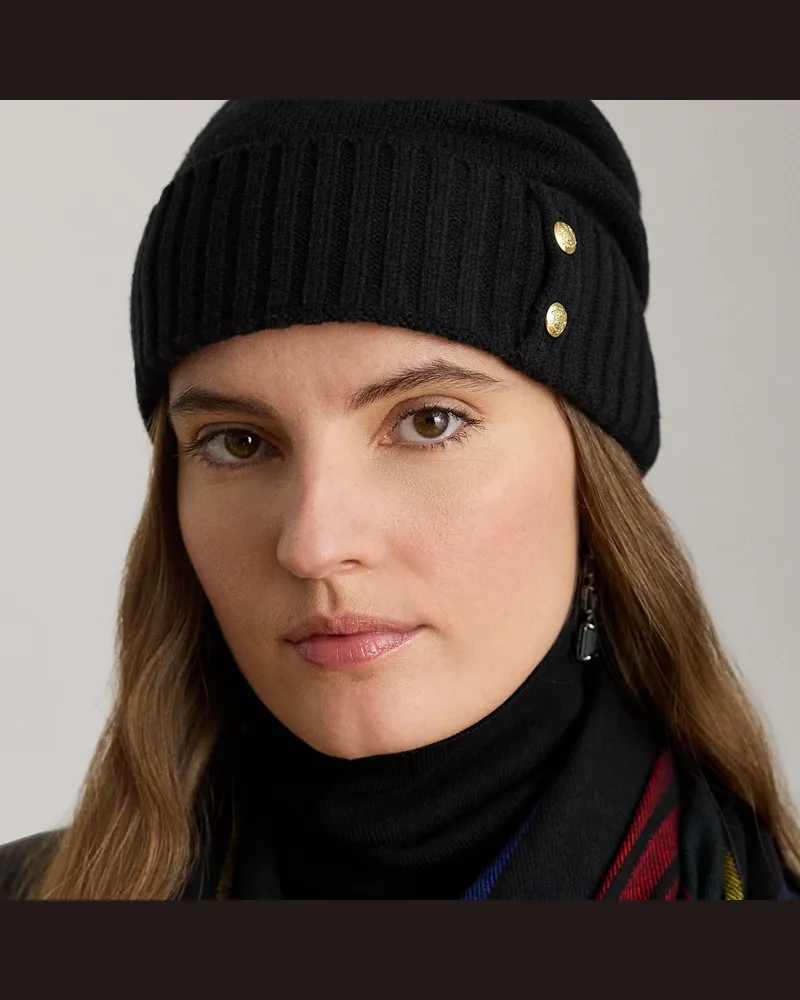 Ralph Lauren Strickmütze mit Zierknöpfen Black