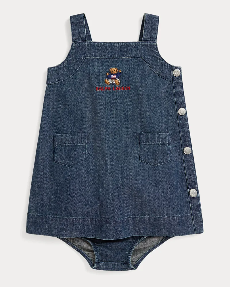 Ralph Lauren Denim-Latzrock mit Polo Bear Silver