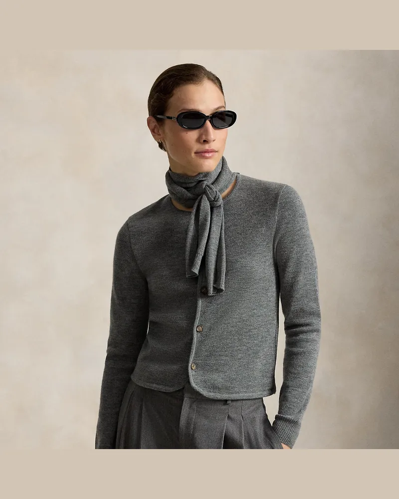 Ralph Lauren Wollstrickjacke mit Schal zum Binden Grey