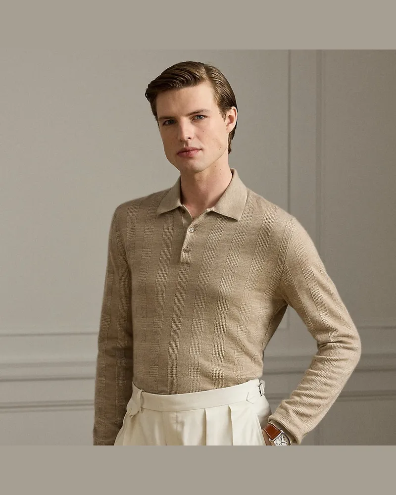 Ralph Lauren Glencheck-Kaschmirpullover mit Kragen Tan