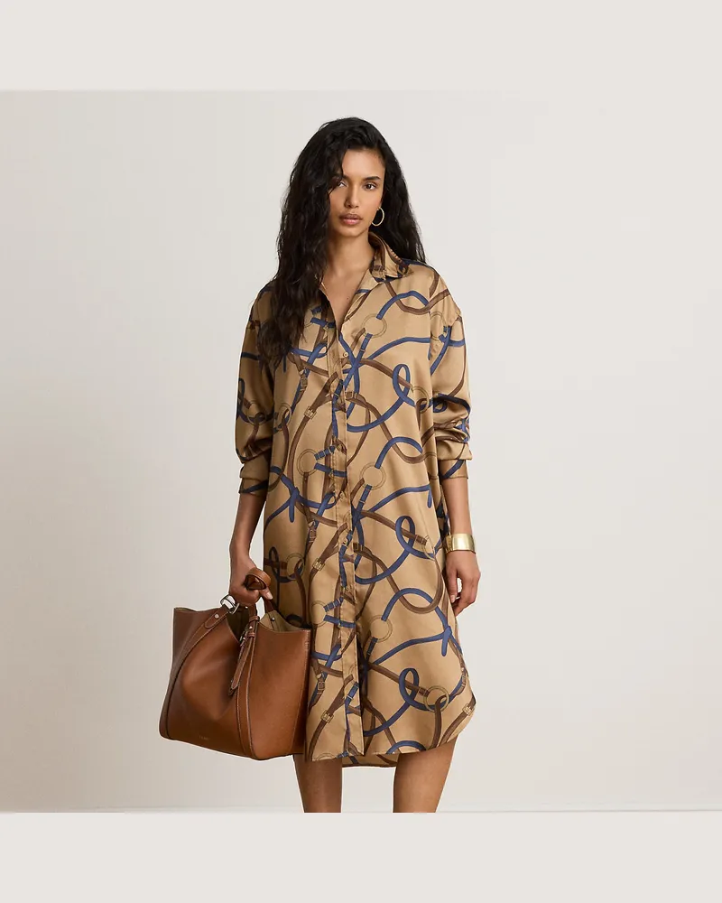 Ralph Lauren Hemdkleid in Midi-Länge mit Gürteldruck Tan