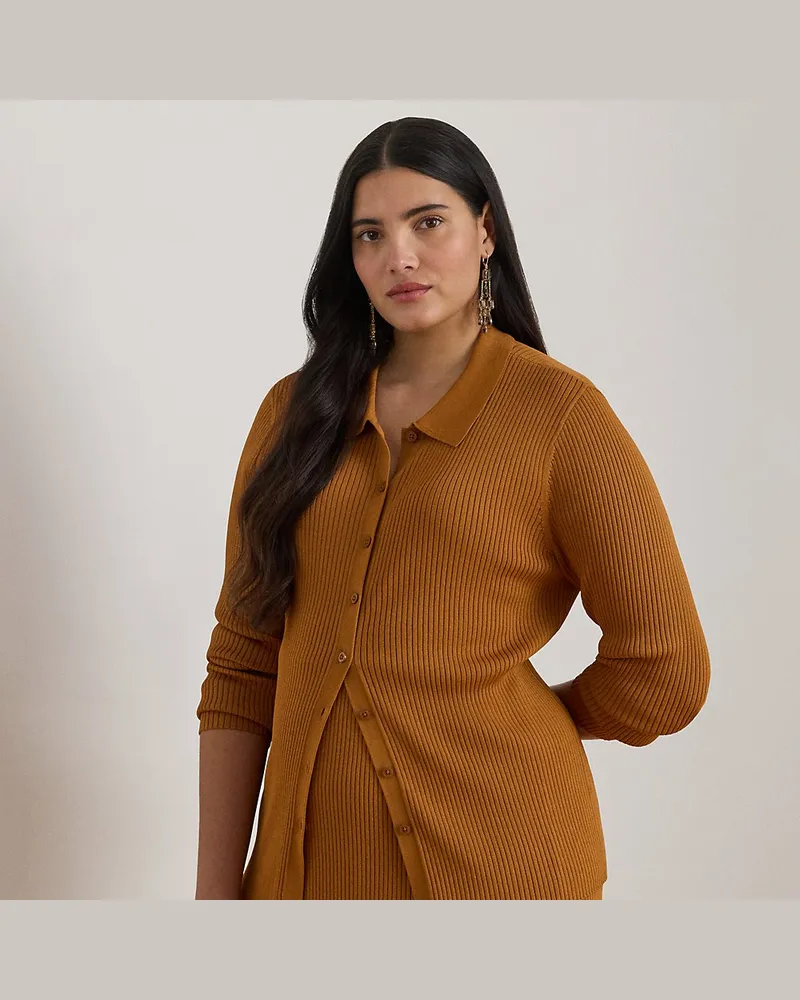 Ralph Lauren Plus Größen - Langärmlige Polo-Strickjacke Brown