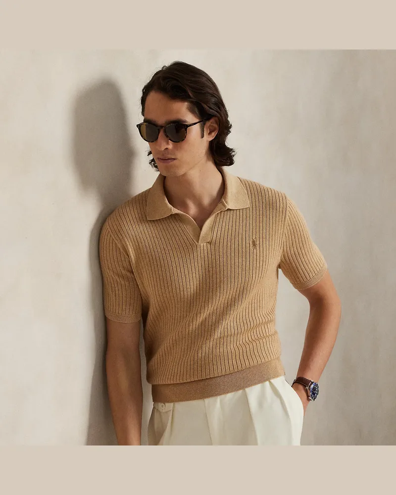 Ralph Lauren Rippenstrickpullover mit Johnny-Kragen Brown