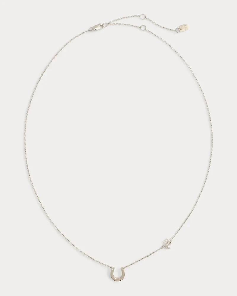 Ralph Lauren Silberhalskette mit Hufeisen und Logo Silver