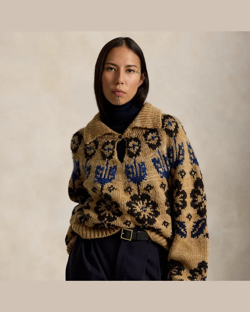 Ralph Lauren Pullover mit Schlüssellochausschnitt Tan
