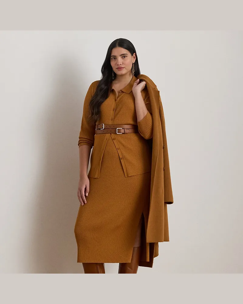 Ralph Lauren Plus Größen - Bleistift-Midirock in Rippenstrick Brown