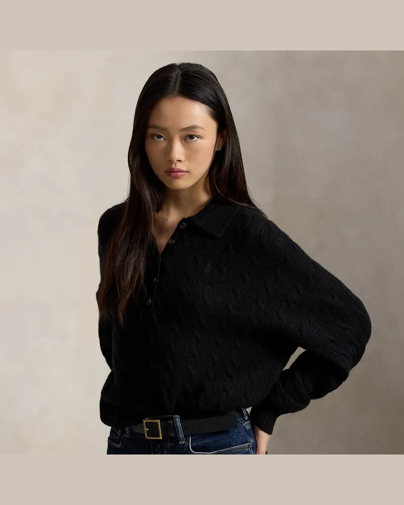 Ralph Lauren Pullover mit Zopfmuster und Polokragen Black