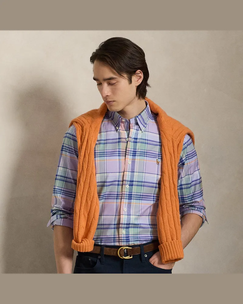 Ralph Lauren Kariertes Custom-Fit Stretch-Oxfordhemd Purple