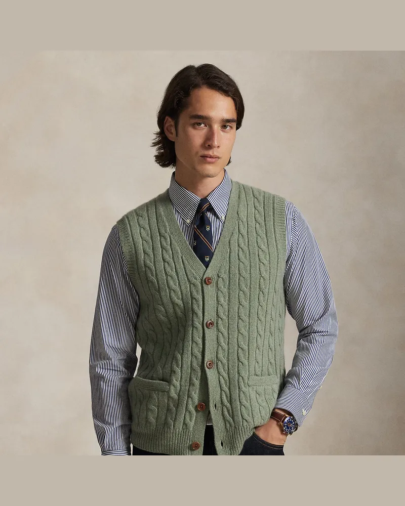 Ralph Lauren Woll-Kaschmir-Pullunder mit Zopfmuster Green