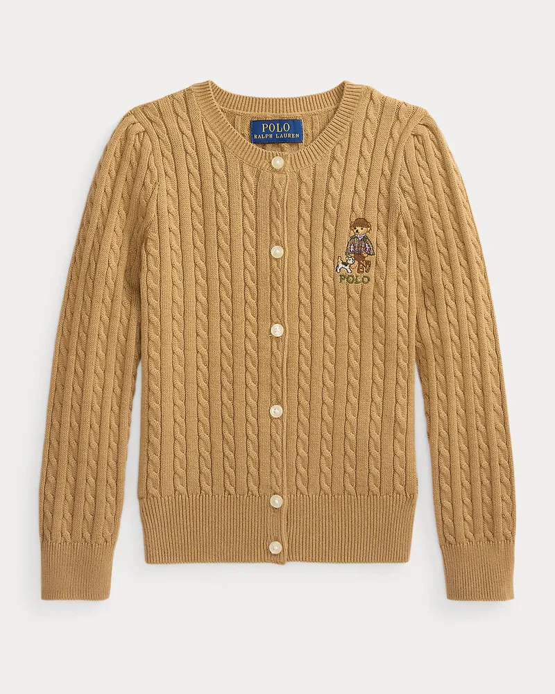 Ralph Lauren Strickjacke mit Polo Bear und Zopfmuster Tan
